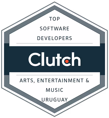 Clutch award badge recognizing top software developers in arts, entertainment, and music industry in Uruguay.