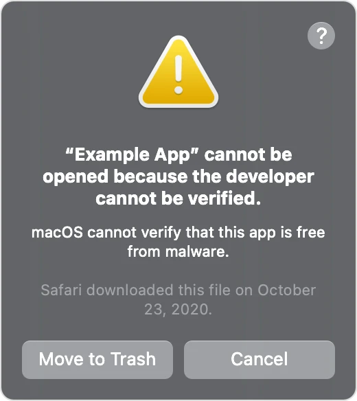 macOS warning: the app cannot be opened because the developer cannot be verified