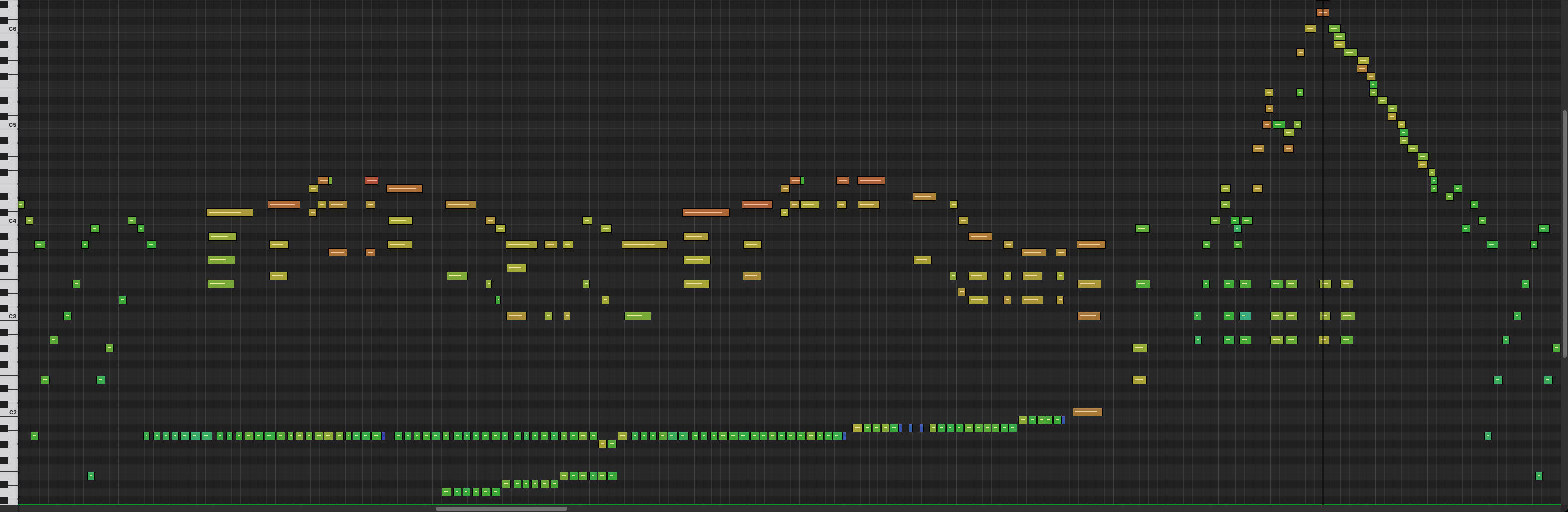 Piano roll of the rendered performance: notes shifted off the grid, varied velocities