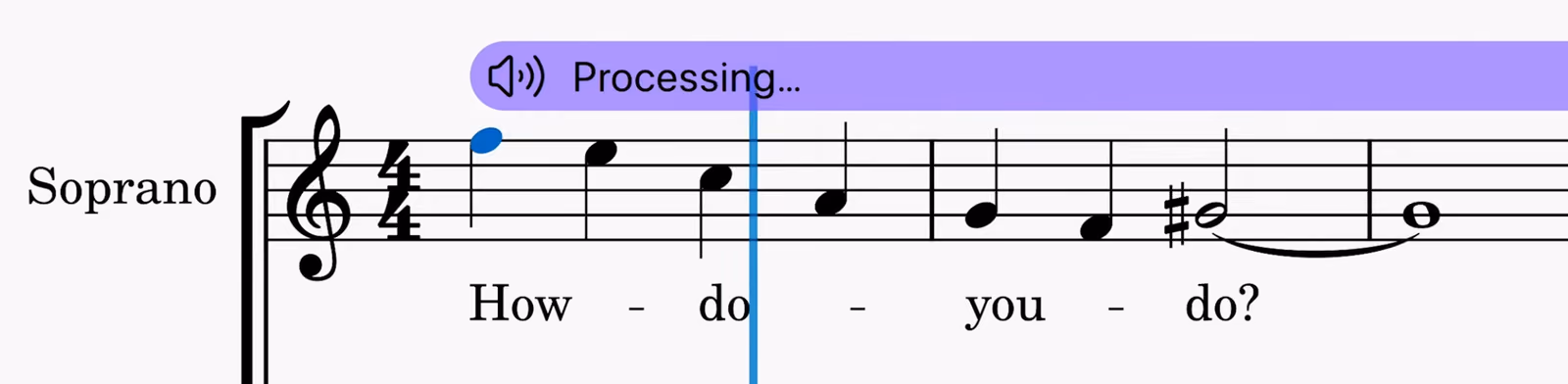 A soprano line in a notation editor, with Cantai rendering the sung part from the score