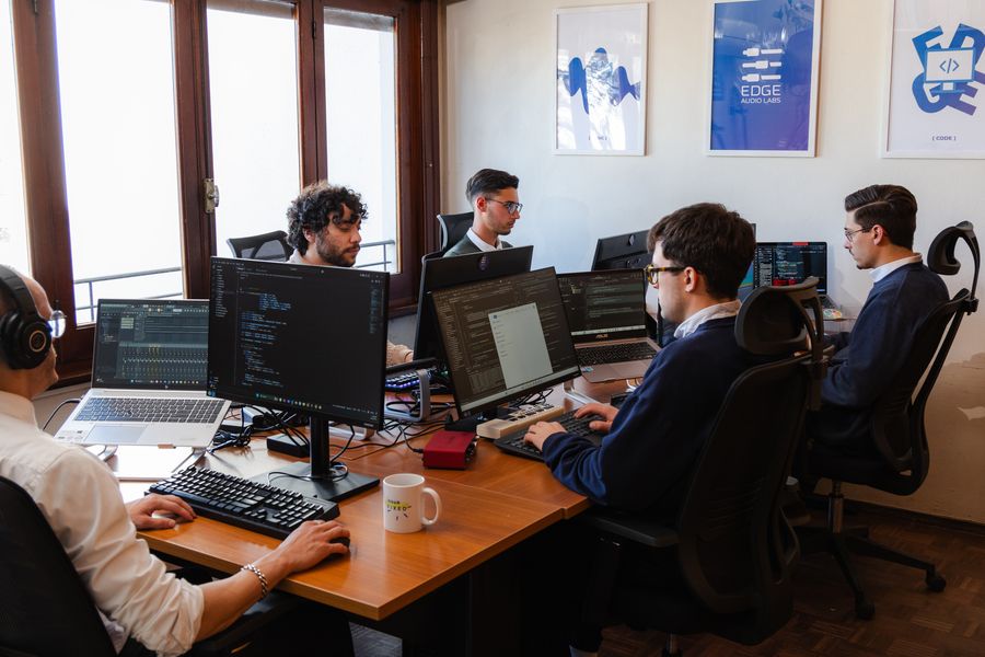 The Edge Audio Labs team building in the studio